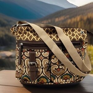 Relic Womens Crossbody Bag Large Brown Multi Floral Canvas Boho Retro